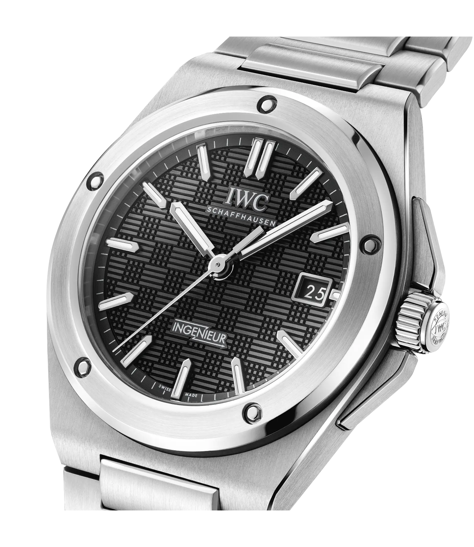 A clear studio photograph of the Ingenieur from IWC Schaffhausen, its signature dial and case clearly visible