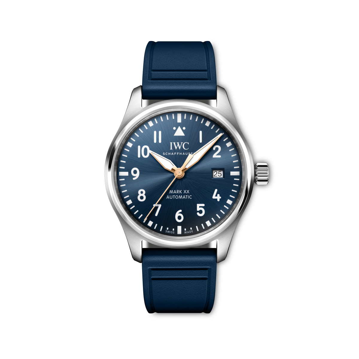 A clear studio photograph of the Pilot's Watches from IWC Schaffhausen, its signature dial and case clearly visible