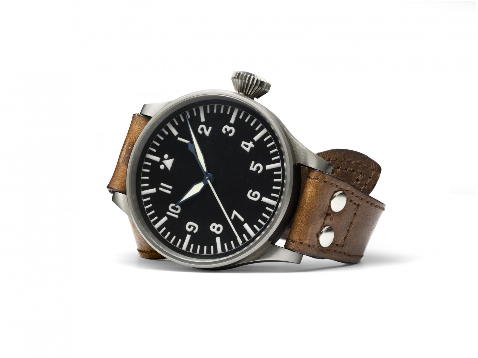 A vintage IWC Big Pilot's Watch from the 1940 era, an oversized cockpit instrument with a black dial, large luminous numerals and an oversized crown
