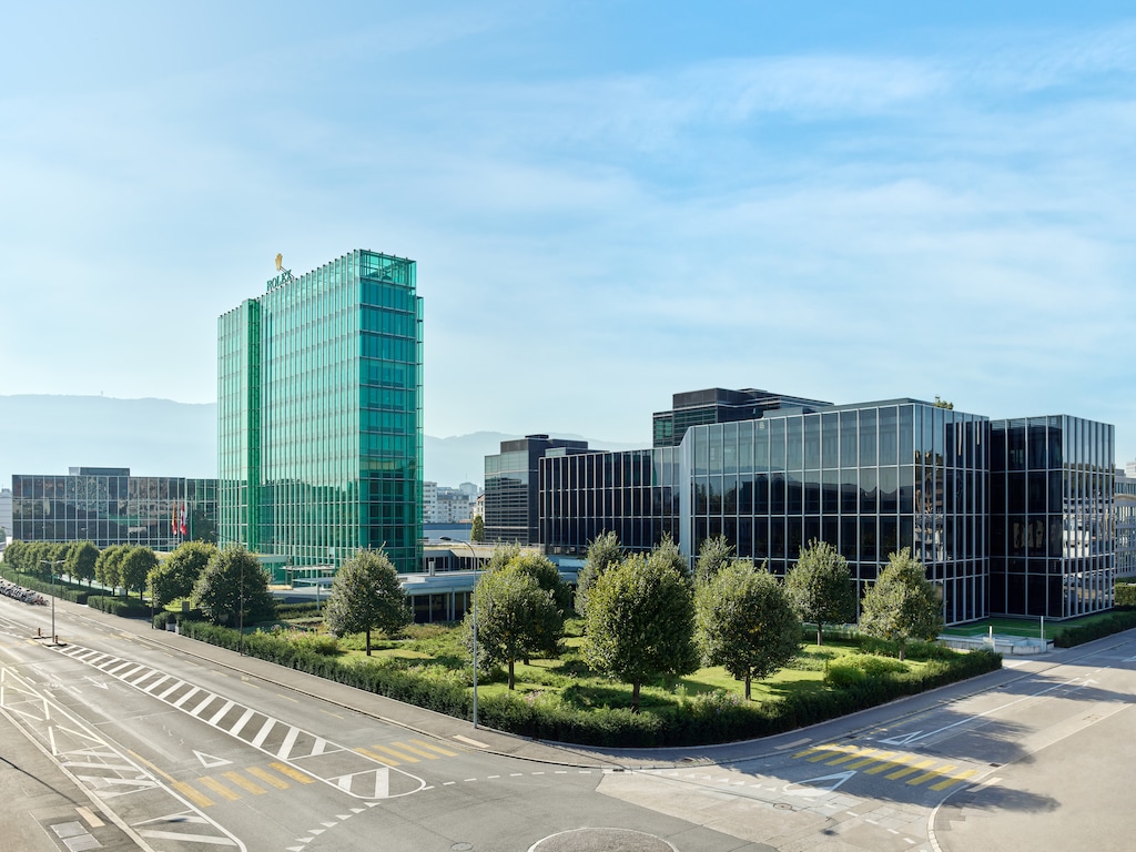 The green-facade Rolex headquarters at Les Acacias in Geneva, the only Rolex site to carry the trademark green exterior