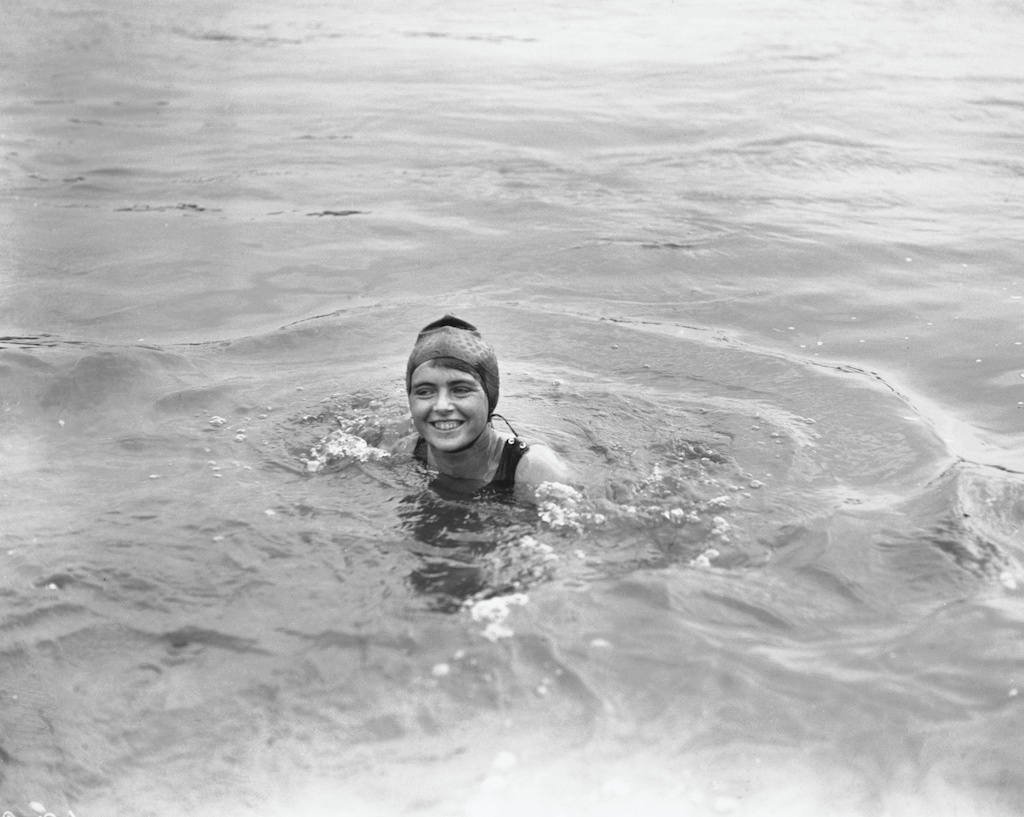An archival advertisement or photograph of Mercedes Gleitze, the first Rolex testimonee, from the 1927 Oyster campaign